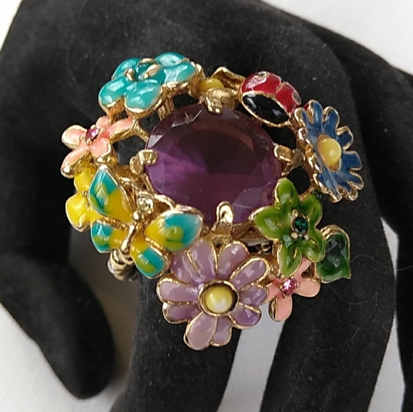 NOS Enamel Flower Butterfly Ladybug Amethyst Glass - Picture 2 of 8